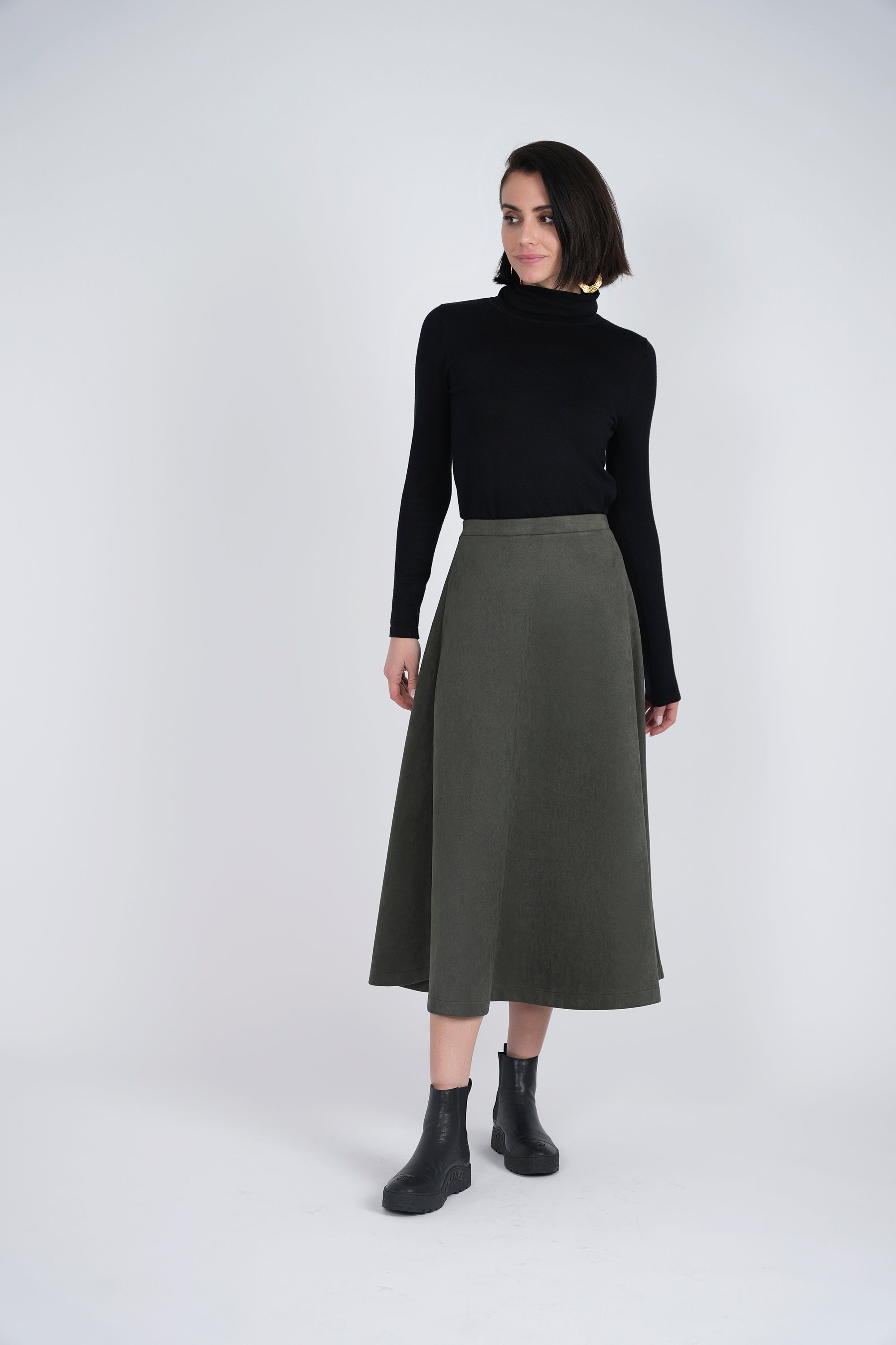 Suede A-Line Midi Skirt in by Oops