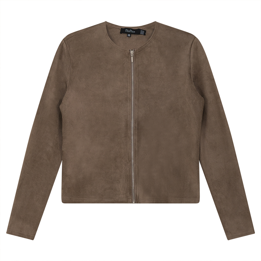 Ladies Suede Zip Jacket in Mocha by MiuMax
