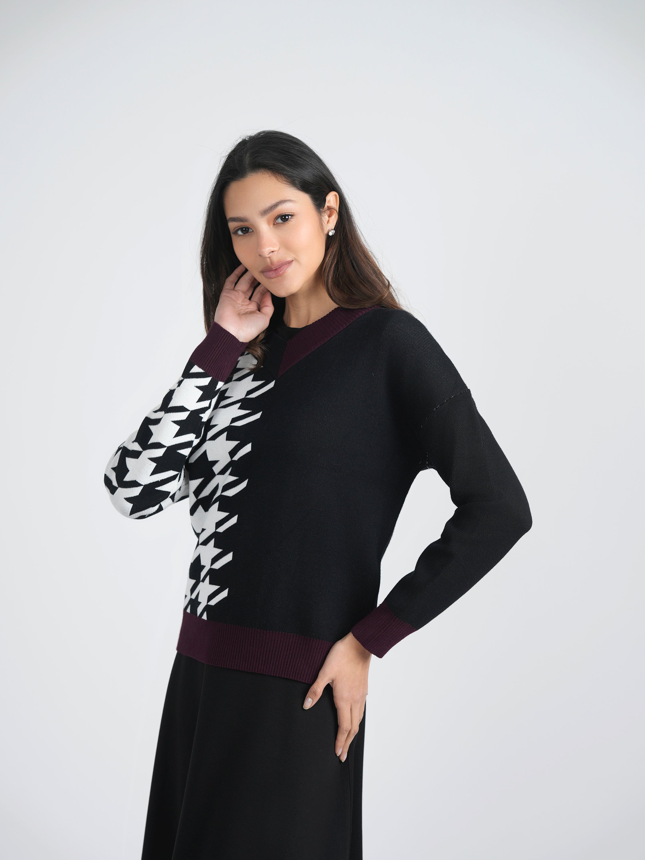 Houndstooth Color Blocked Sweater in by Marjun