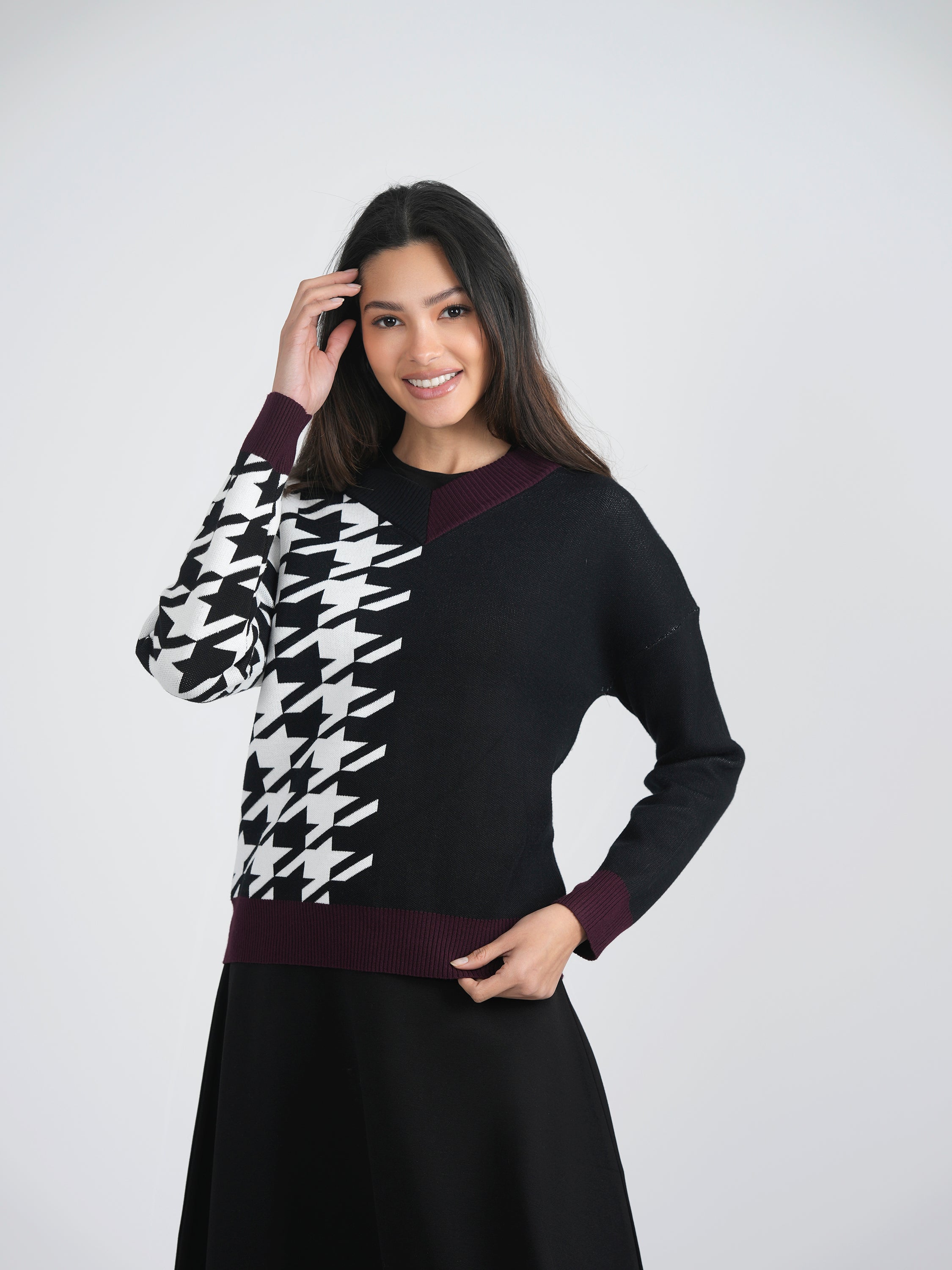 Houndstooth Color Blocked Sweater in by Marjun