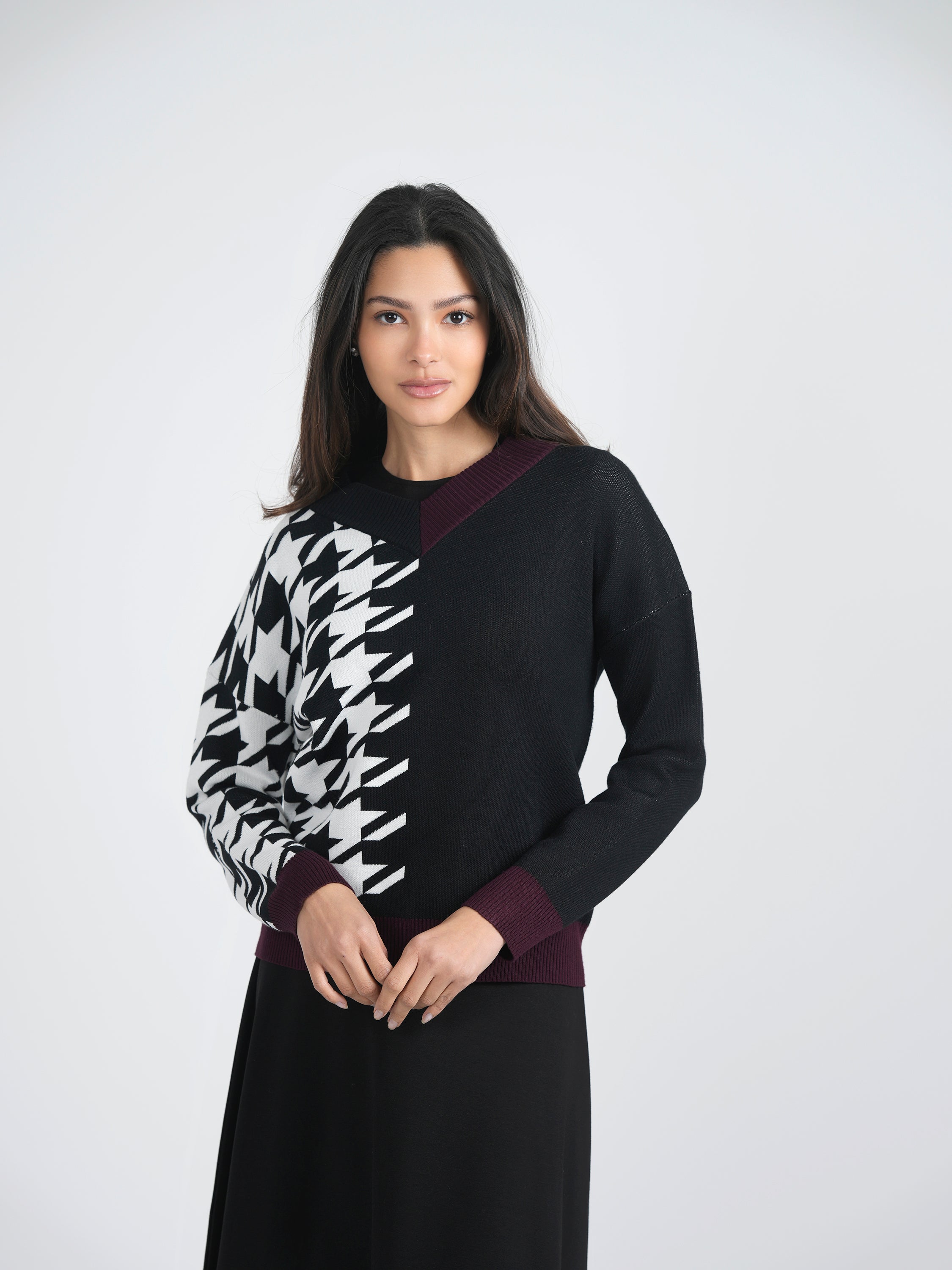 Houndstooth Color Blocked Sweater in by Marjun
