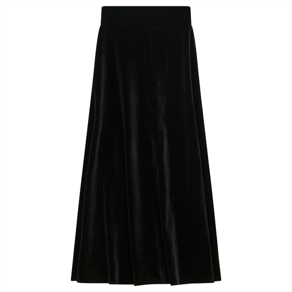 A Line Maxi Slinky Velour Skirt in Black by E.U.X. Exclusive