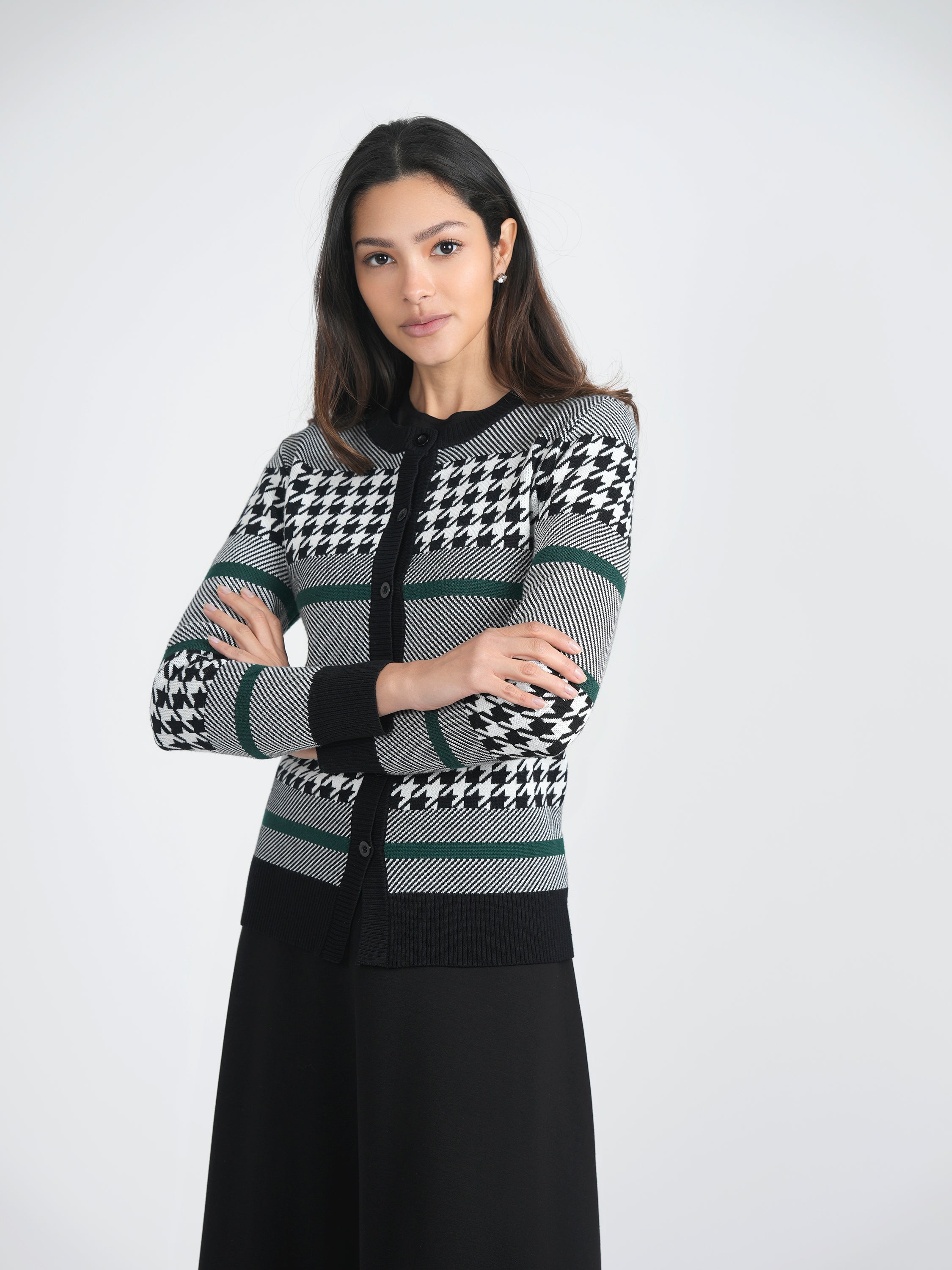 Hounstooth Combo Knit Cardigan in by Spades