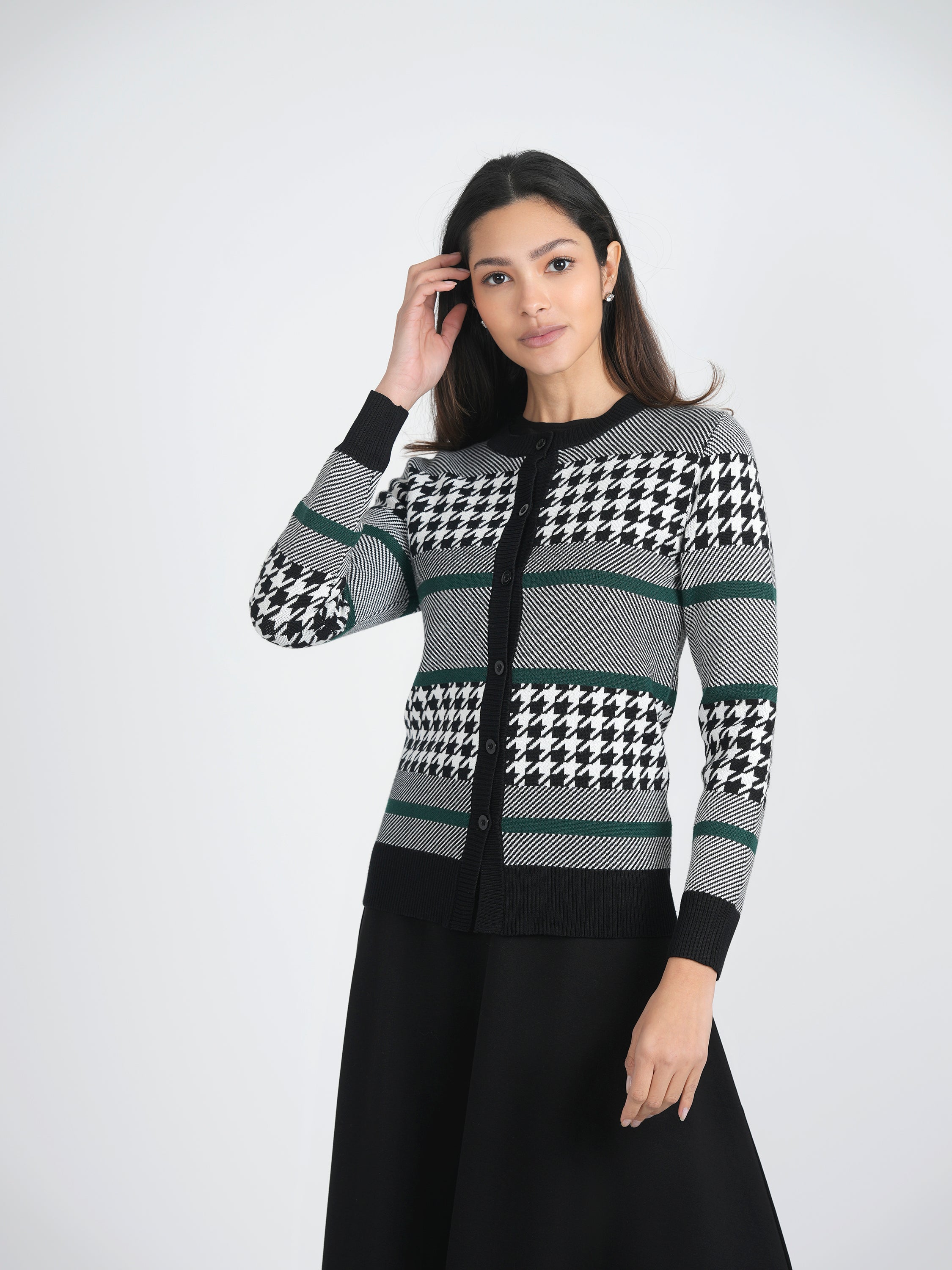 Hounstooth Combo Knit Cardigan in by Spades