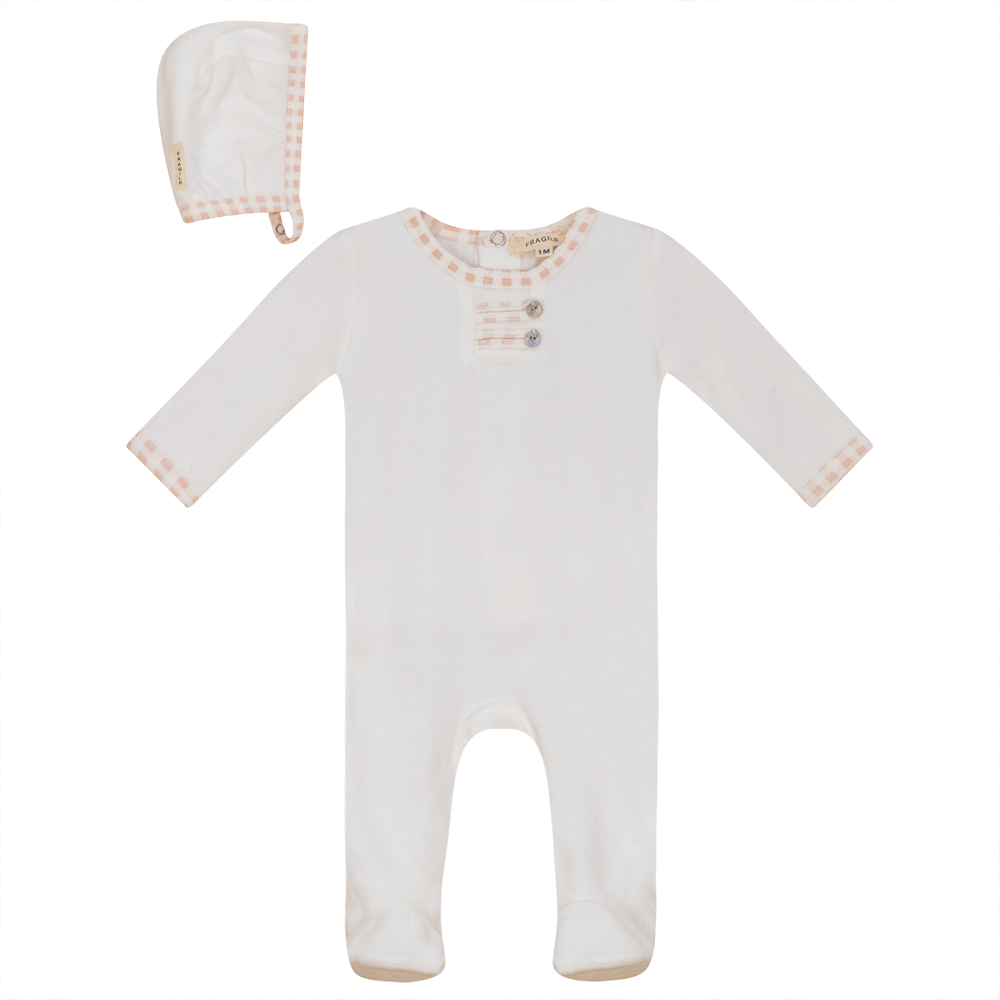 Velour Onesie with Bonnet in Off White Pedel by Fragile