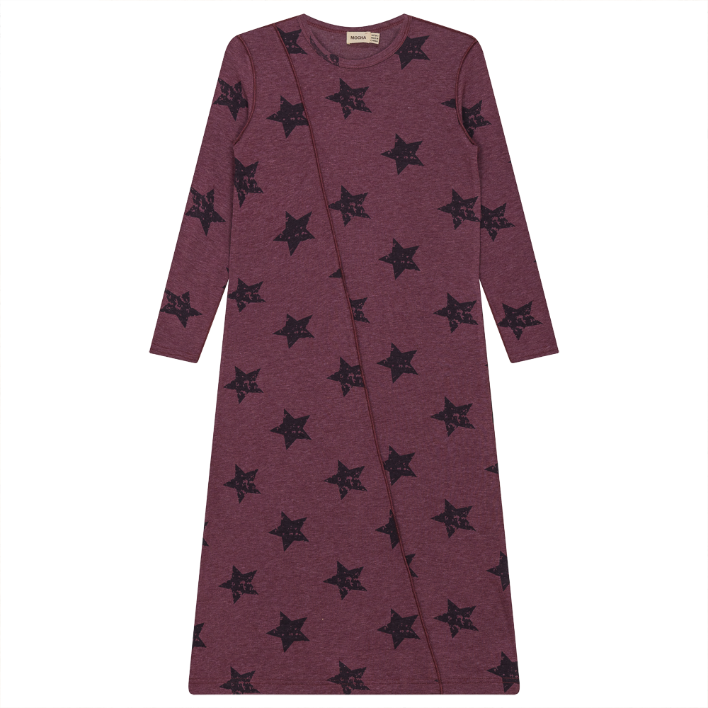 Distressed Stars Print Dress in Burgundy by Mocha