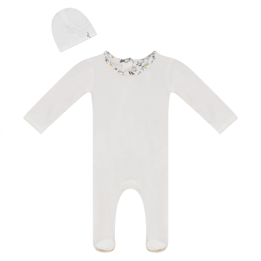 Ribbed Onesie with Hat in Off White by Little Fragile