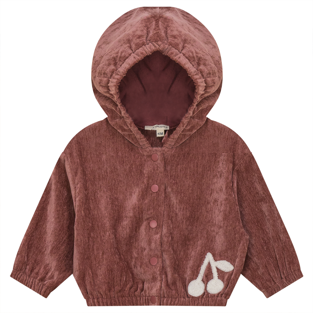 Velour Hoody Cardigan with Cherry Hook Stitchs in Berry by Fragile