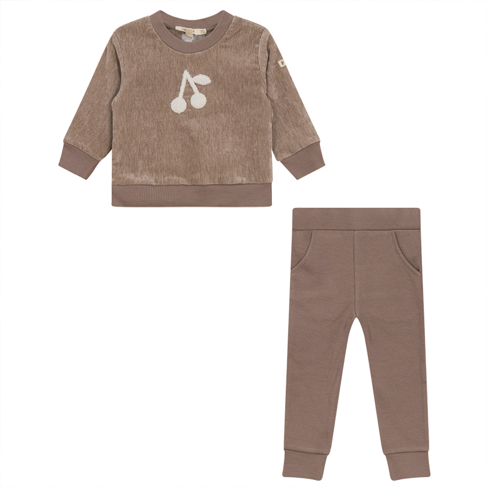 Velour 2Pc Set with Cherry Hook Stitchs in Oatmeal by Fragile