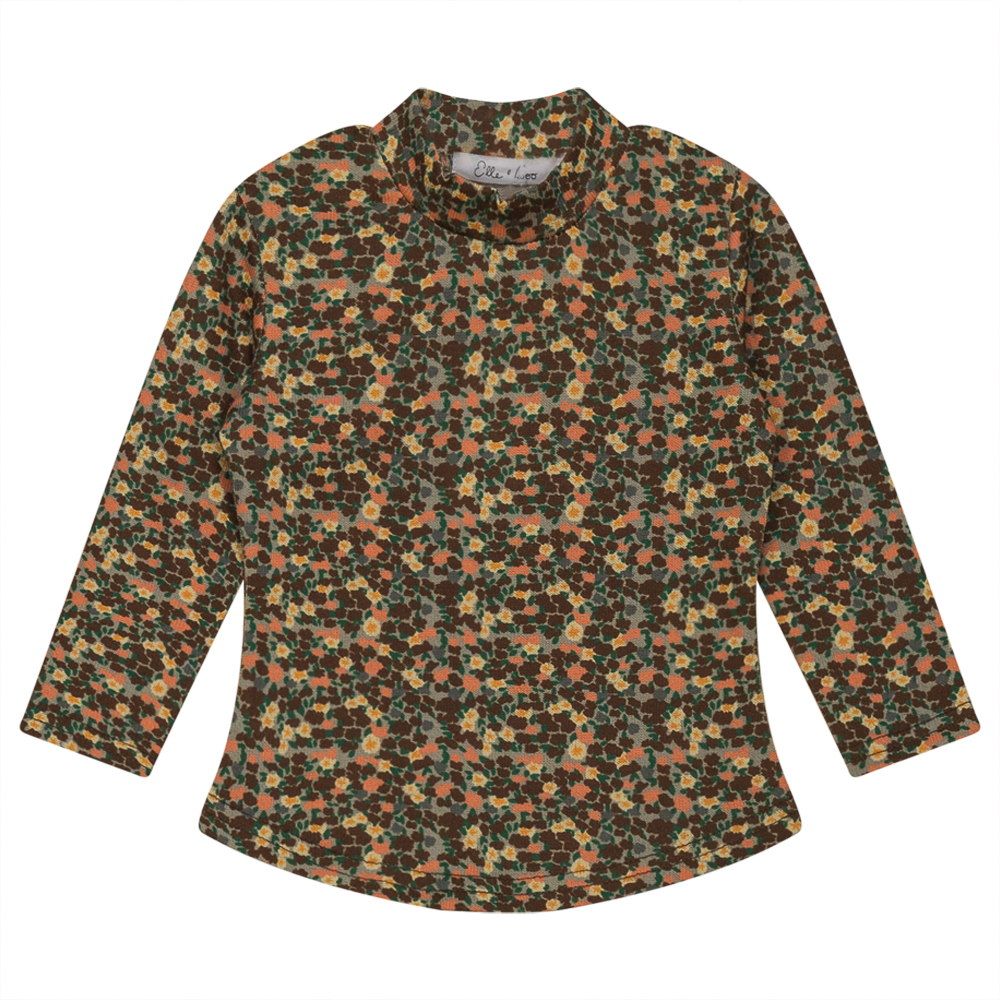 Multi Flower Print Mock Neck Top in Greyridge by Elle & Boo