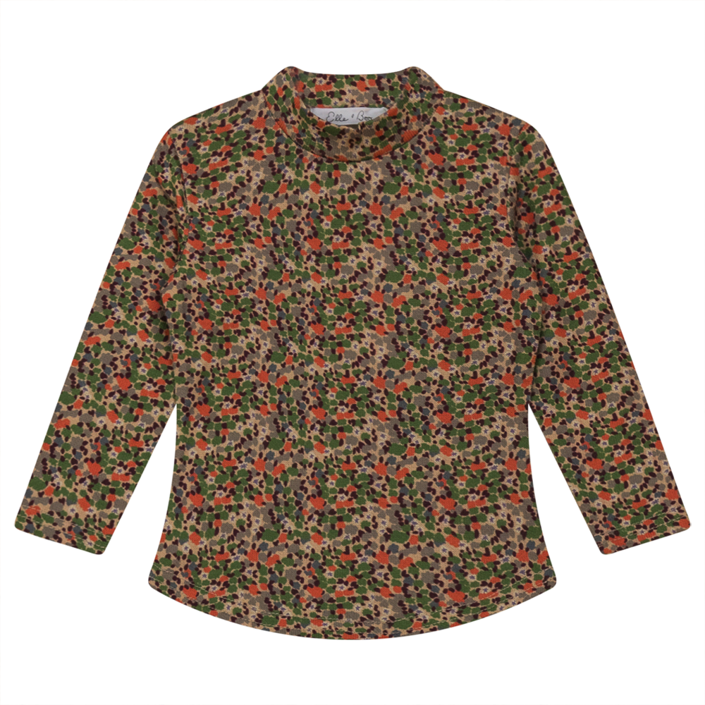 Multi Flower Print Mock Neck Top in Sand by Elle & Boo