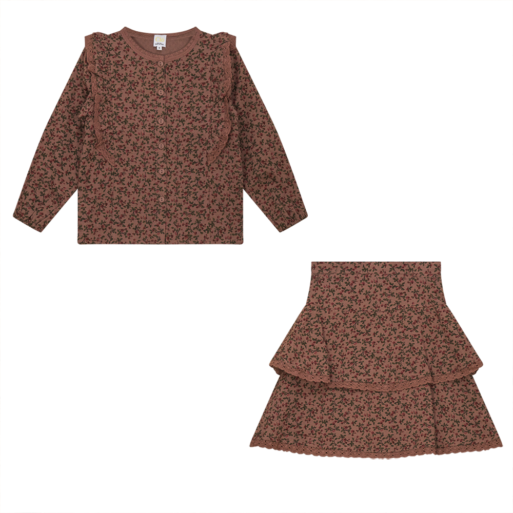 Cotton Woven Top and Skirt in Plum by Clô