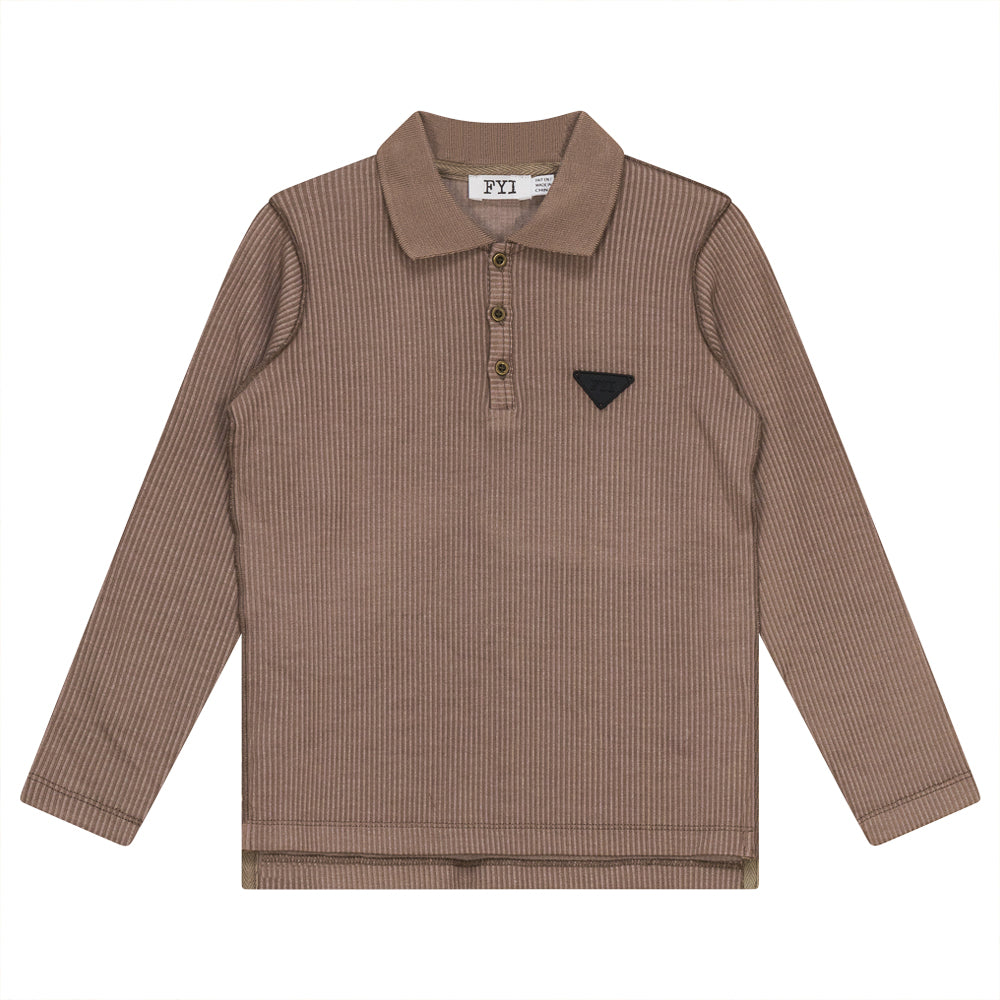 Ribbed Long Sleeve Polo in Cocoa by FYI
