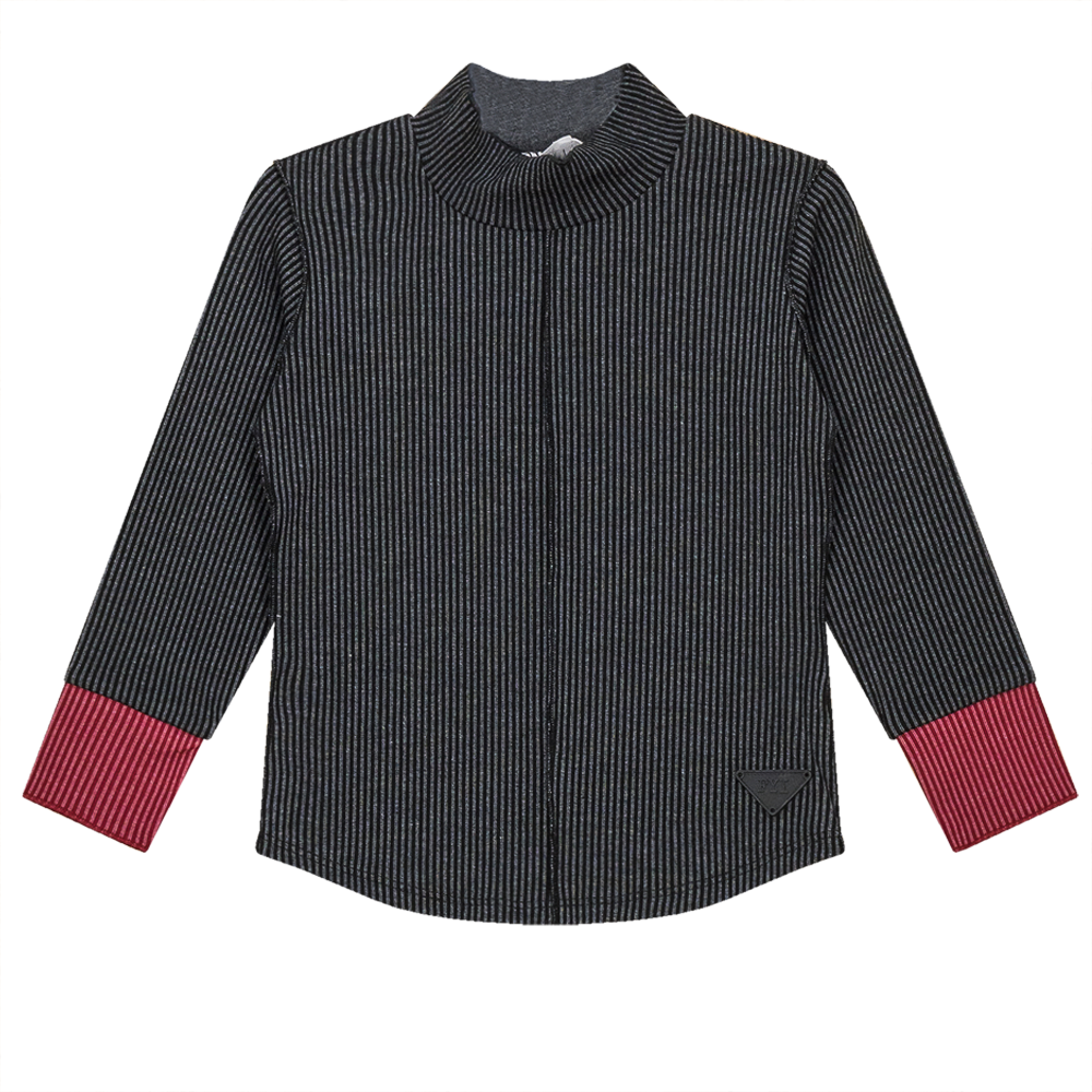 Ribbed Top with Contrast Cuff in Black by FYI