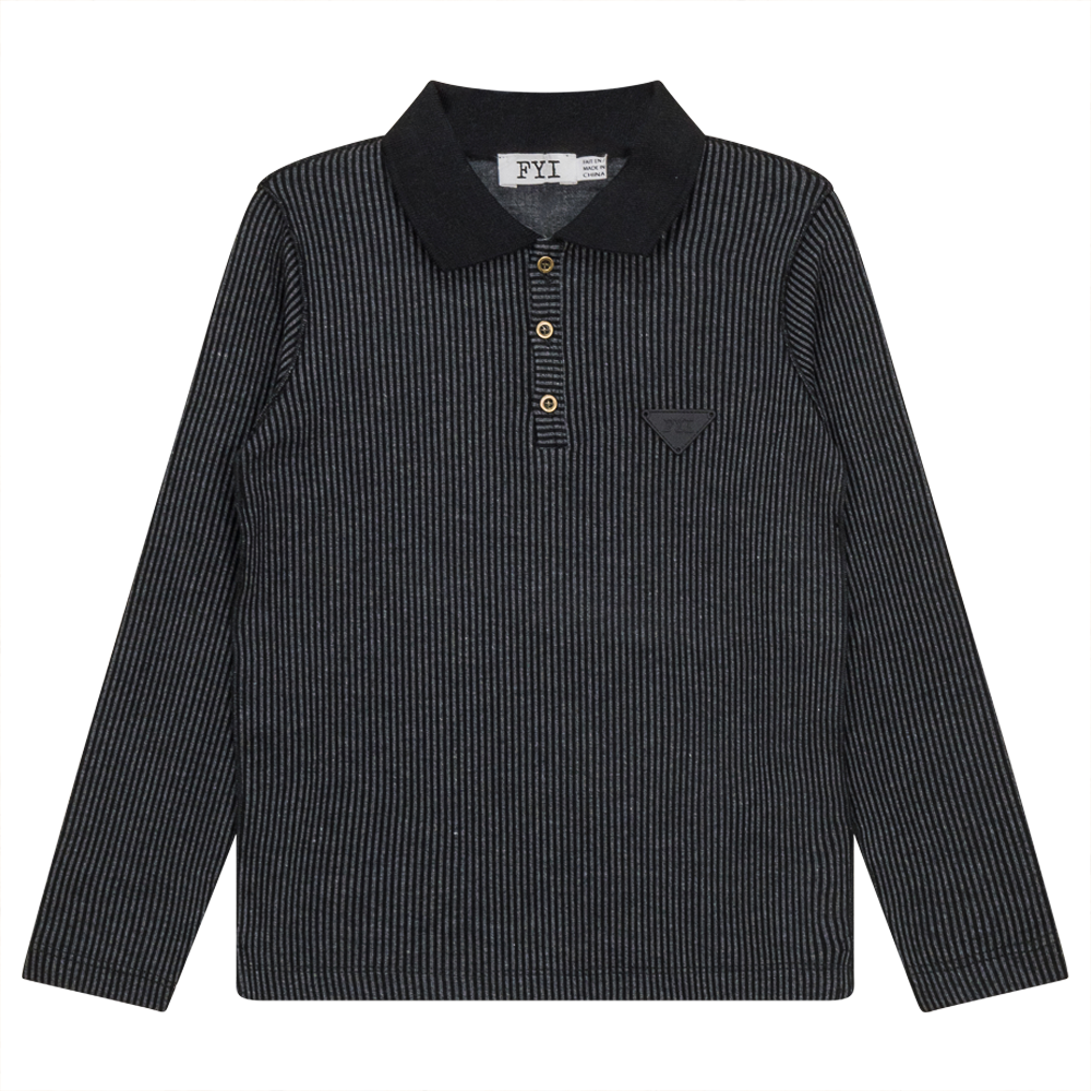 Ribbed Long Sleeve Polo in Black by FYI
