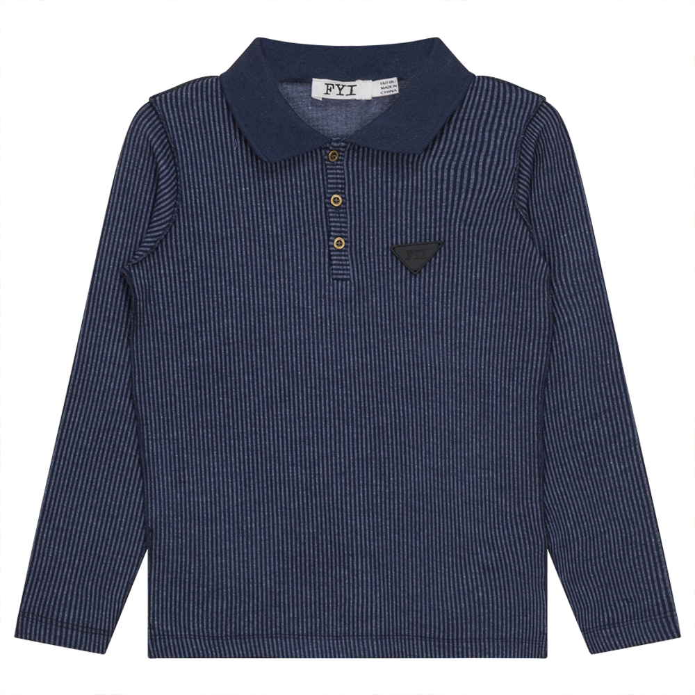 Ribbed Long Sleeve Polo in Navy by FYI