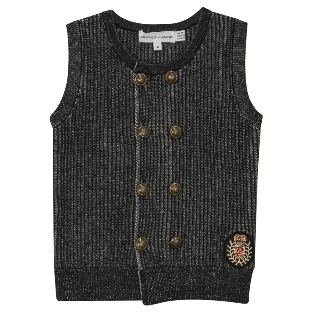 Crest Rib Knit Vest in Black by Charlotte & George