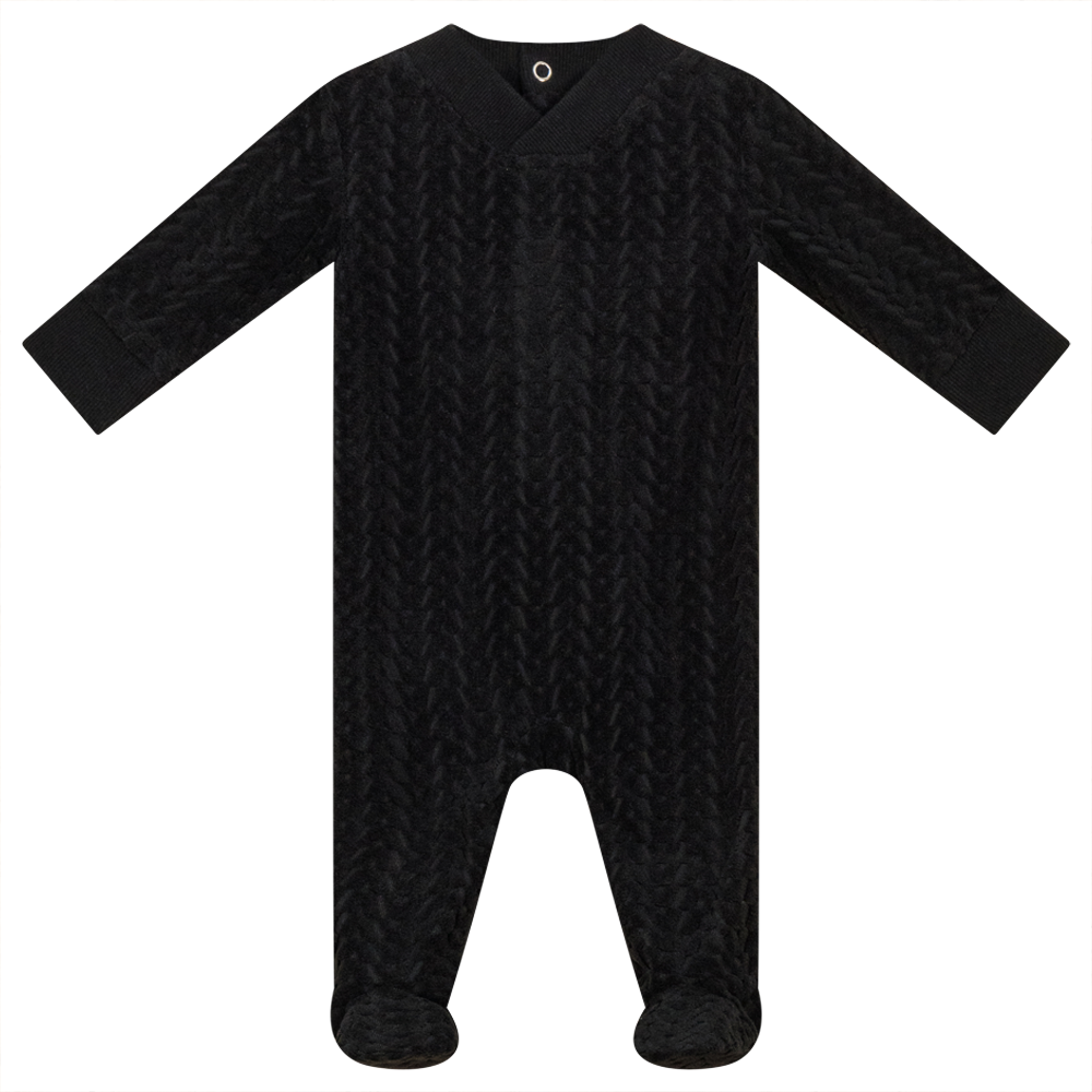 V-Neck Velour Onesie in Black by Mocha
