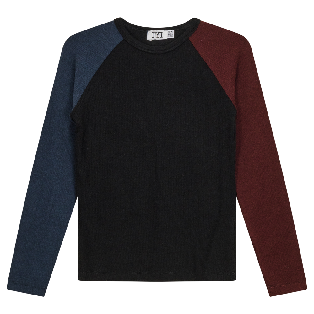 Multi Color Rib Top in Black Navy Wine by FYI