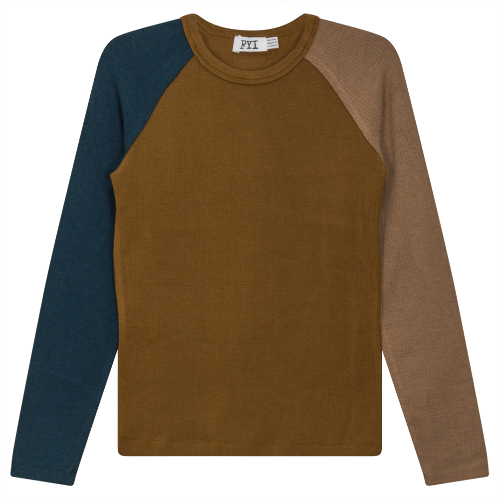 Multi Color Rib Top Cognac Teal Tan Girls Pullover by {{ product_vemdor}}