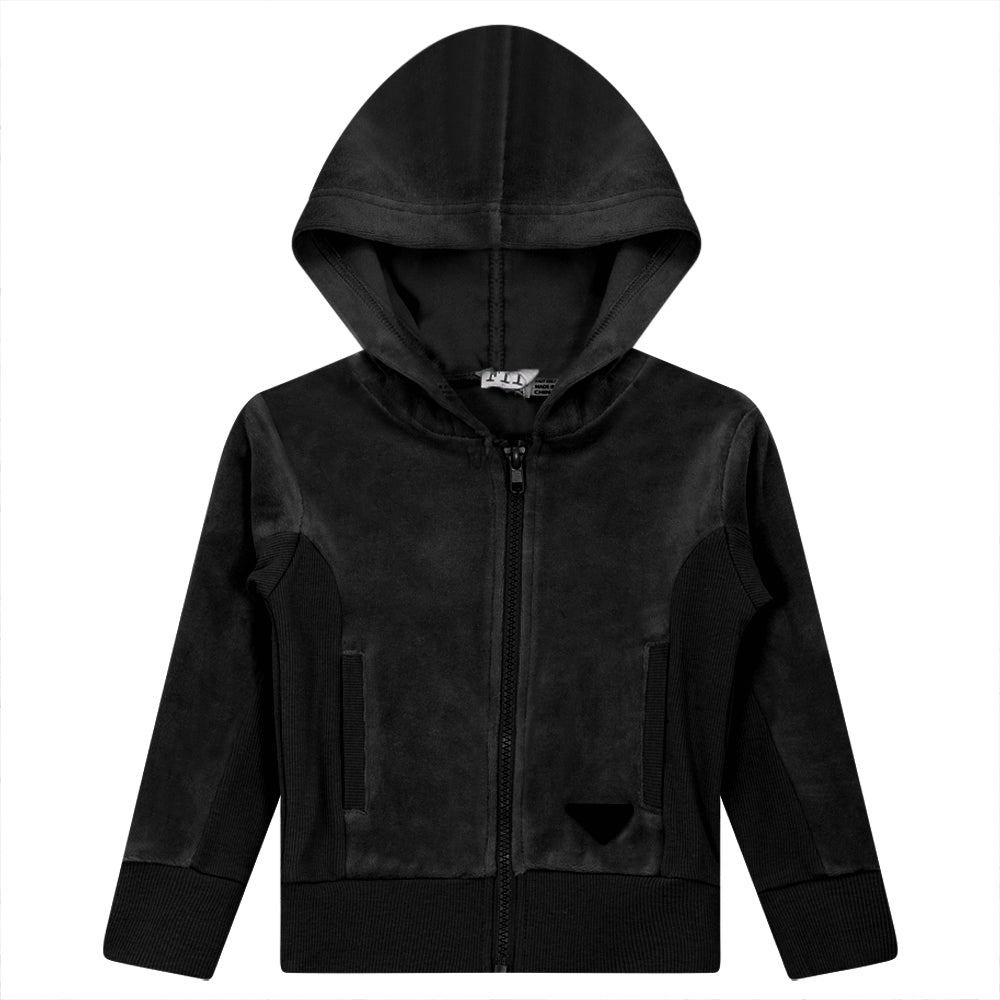 Velour Hoody Cardigan in Black by FYI