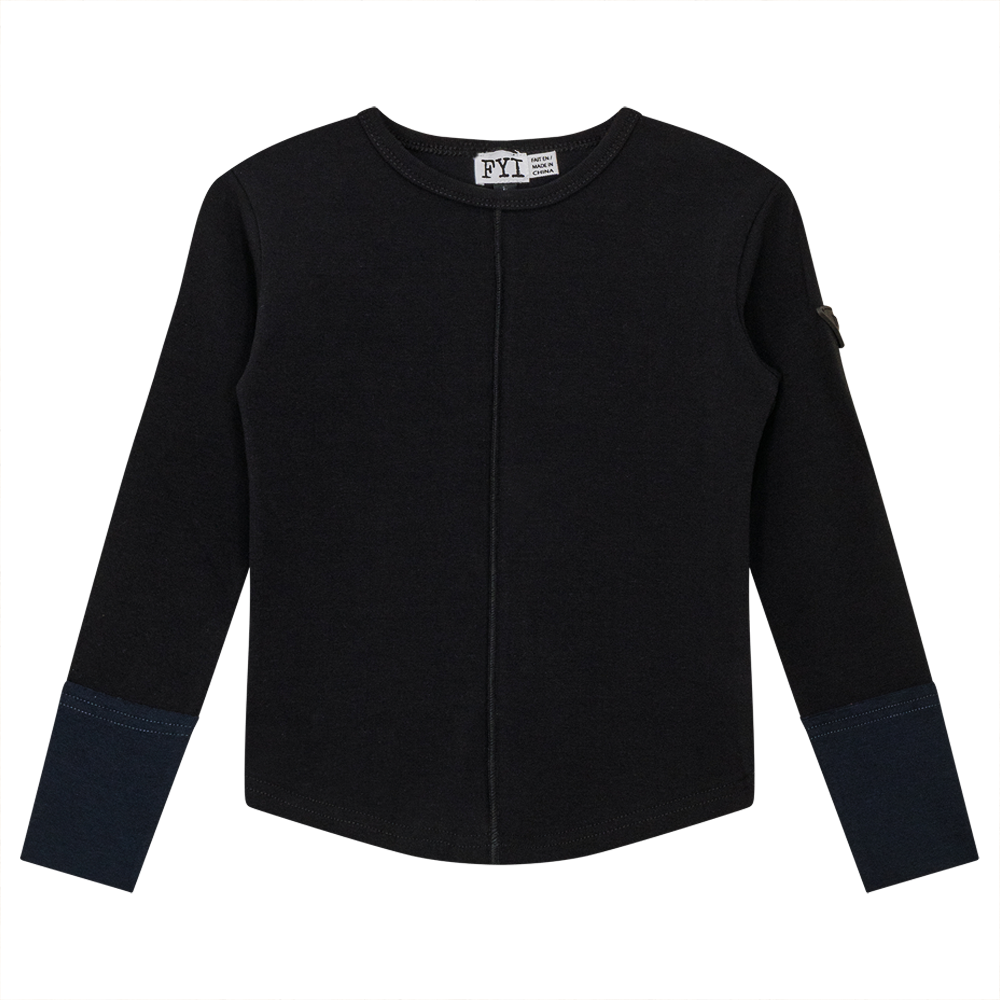 Contrast Cuffs Rib Top in Black by FYI