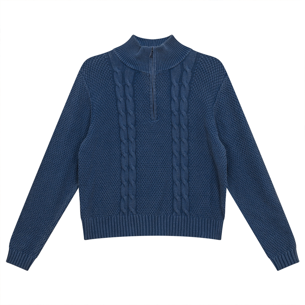 Cable Knit Crew Neck in Washed Denim by Ginger
