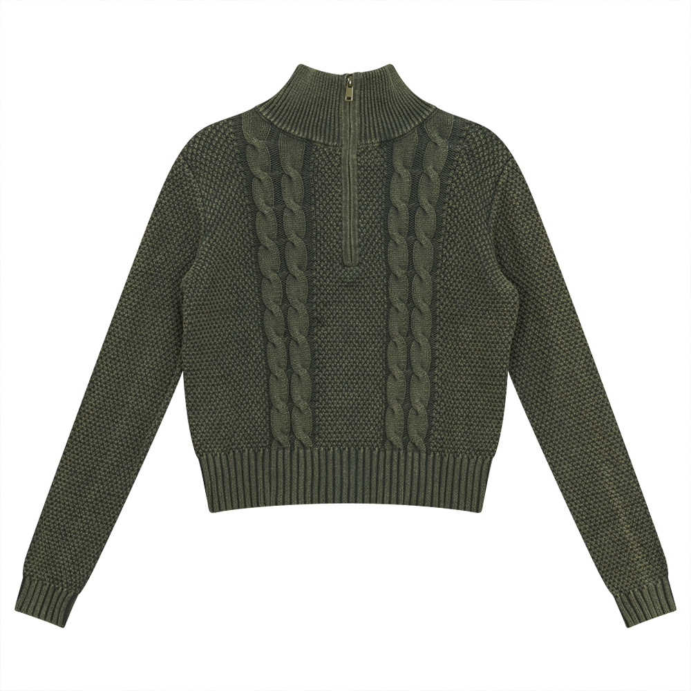 Cable Knit Crew Neck in Washed Olive by Ginger