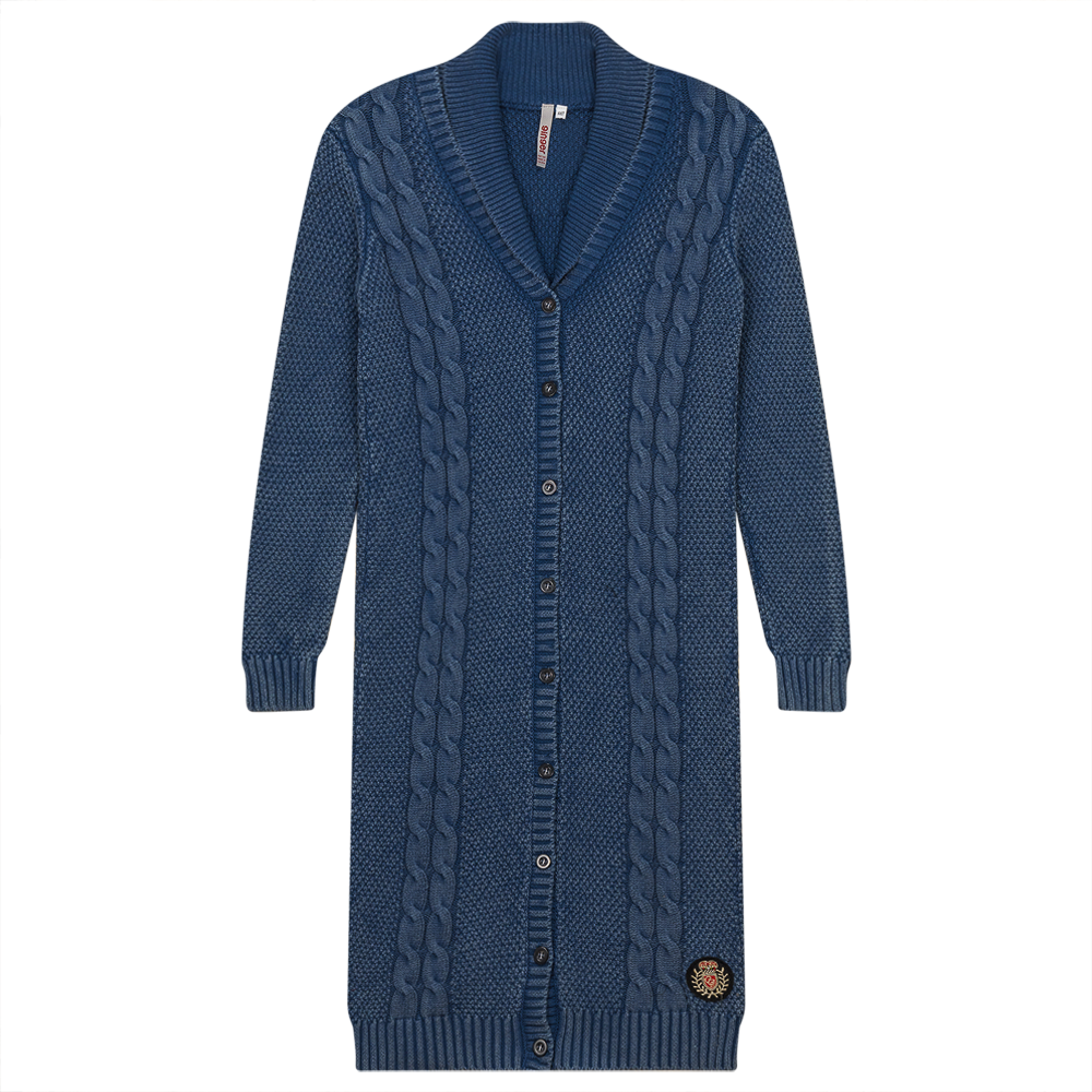 Cable Knit Long Cardigan in Washed Denim by Ginger