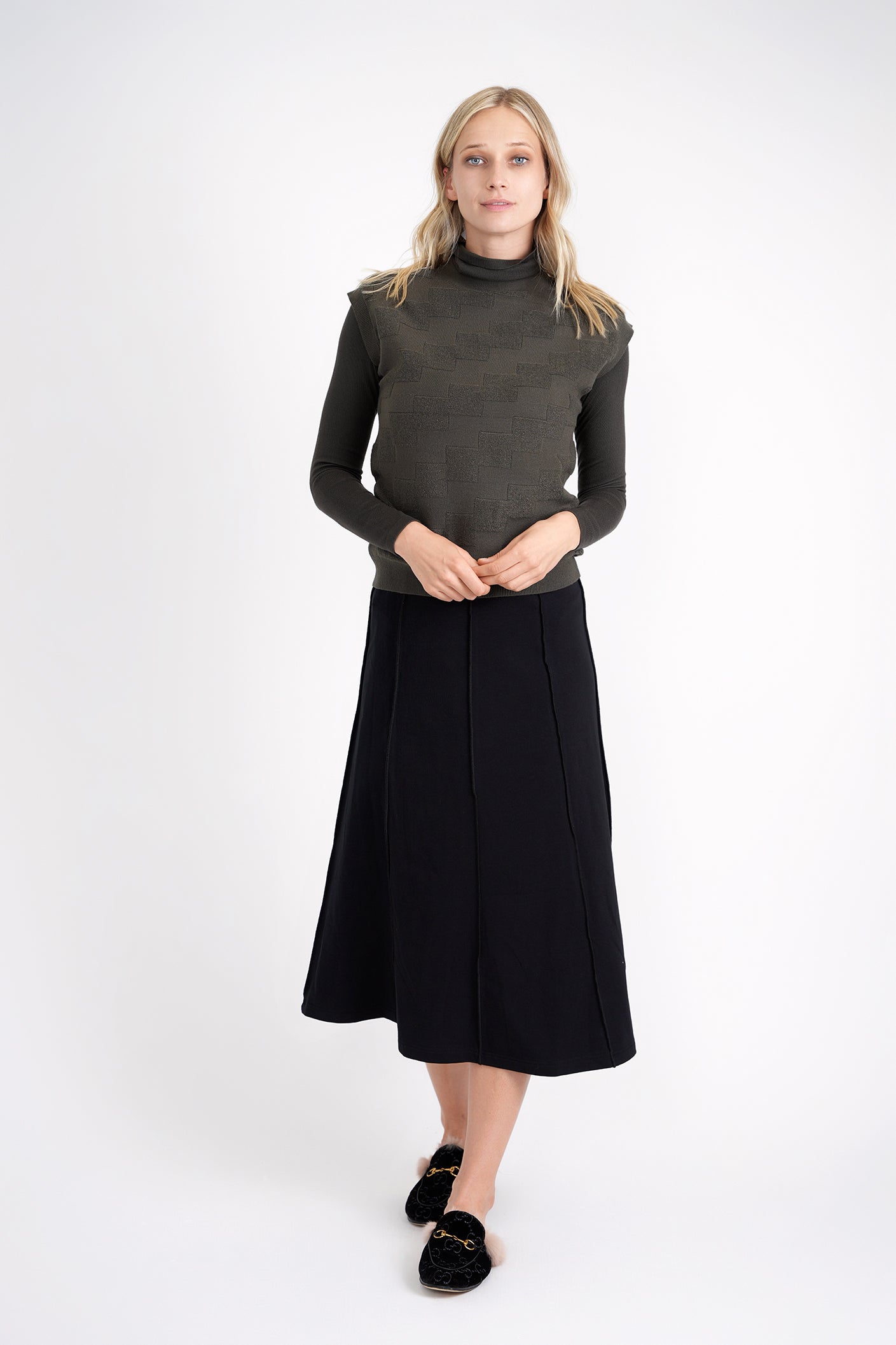 Textured Knit Vest in Olive by Ginger