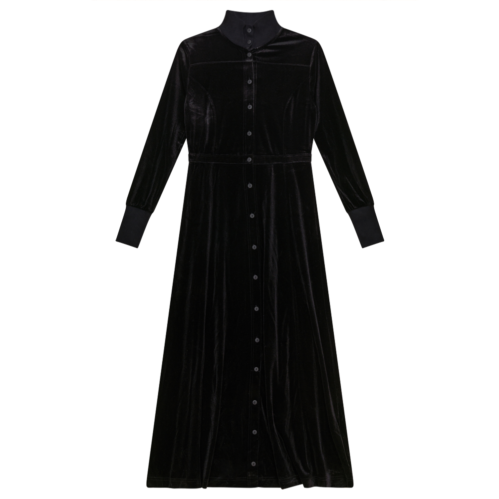 Slinky Velour Dress in Black by FYI