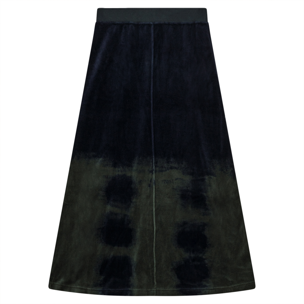 Tie Dye Cotton Velour Skirt in Olive Midnight by 5 Stars