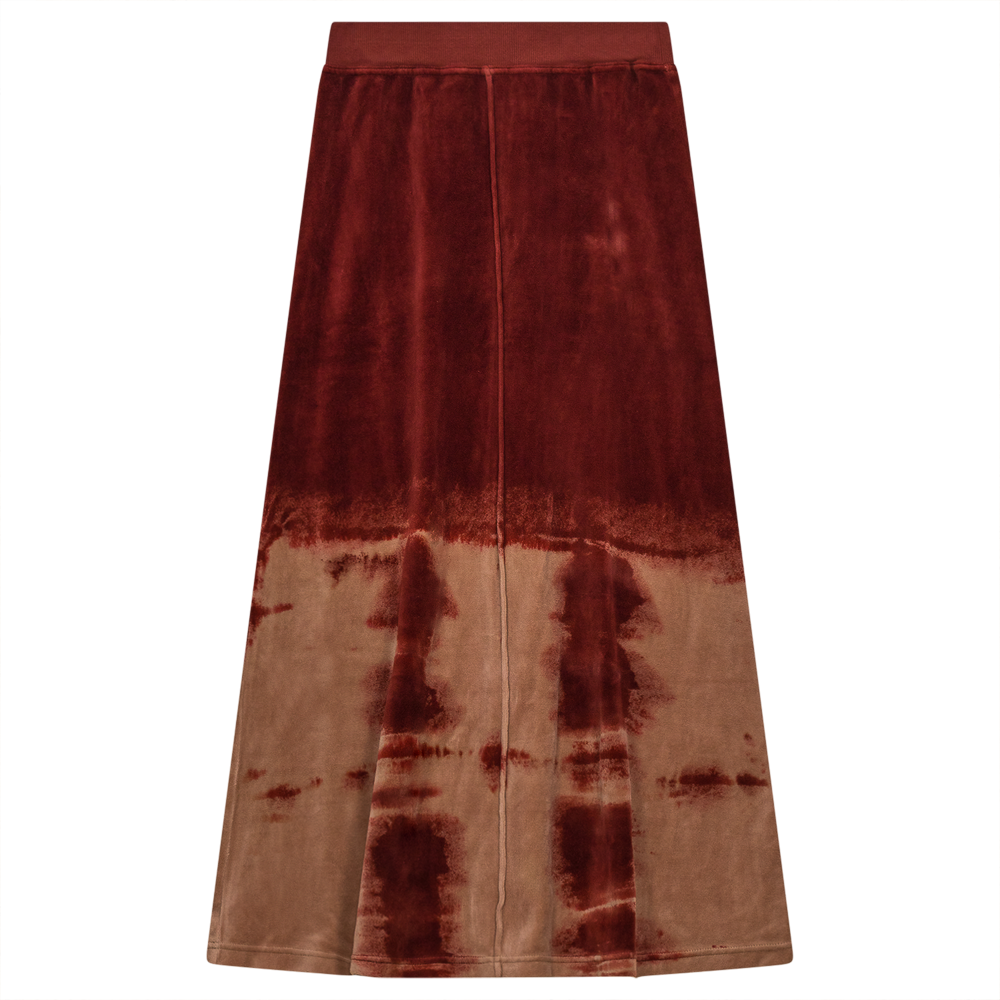 Tie Dye Cotton Velour Skirt in Wood Smoke Spice by 5 Stars