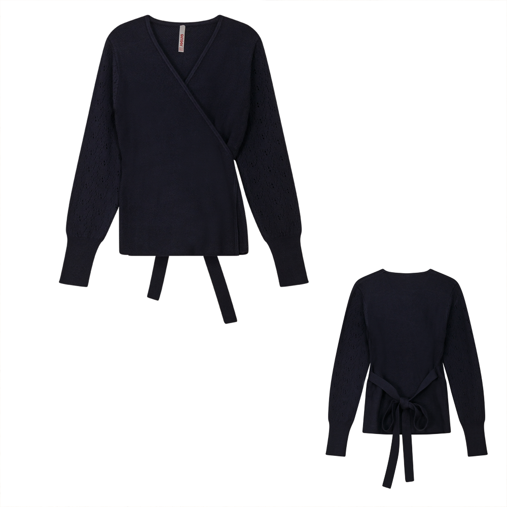 Square Knit Wrap Top in Navy by Ginger
