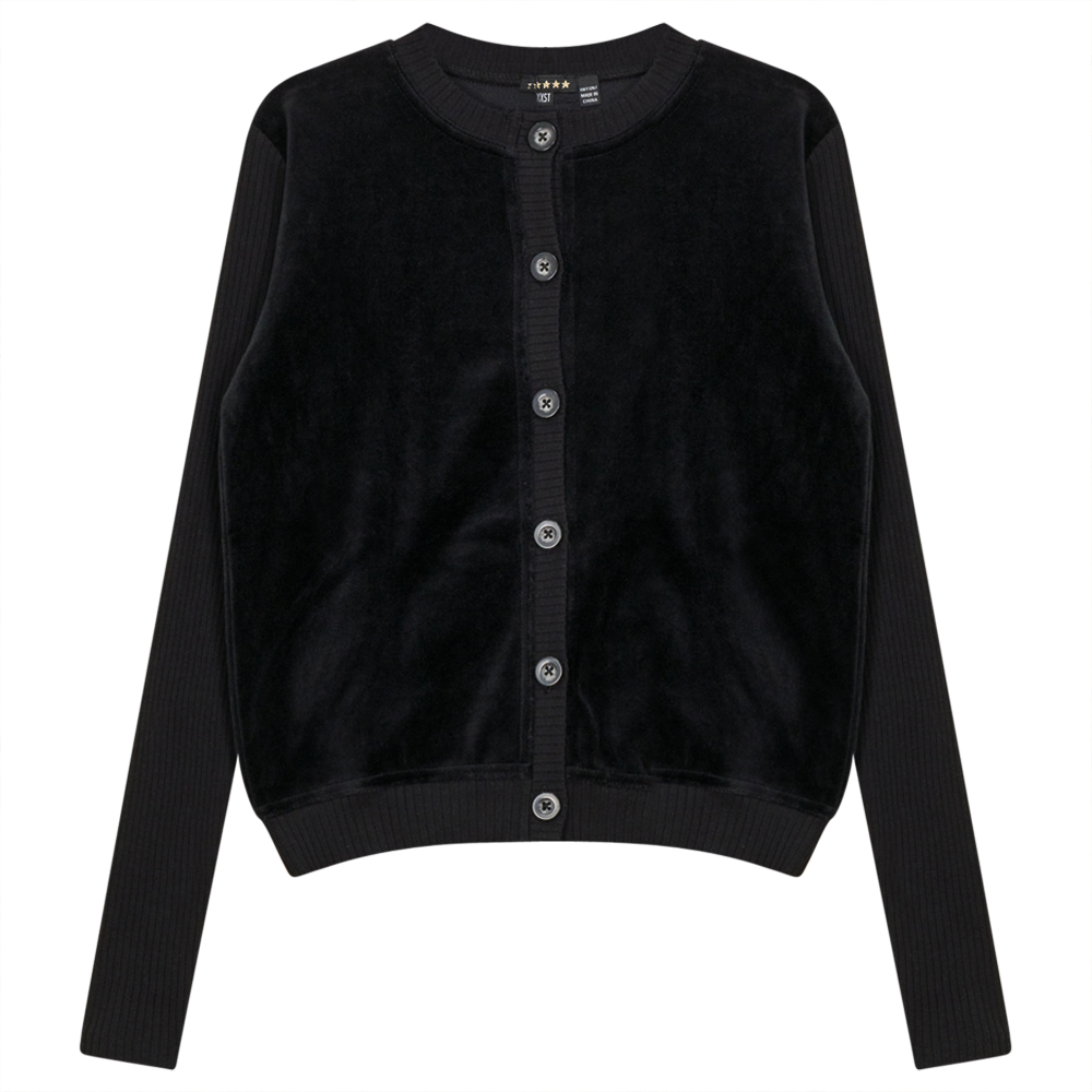 Cotton Velour Cardigan in Black by 5 Stars
