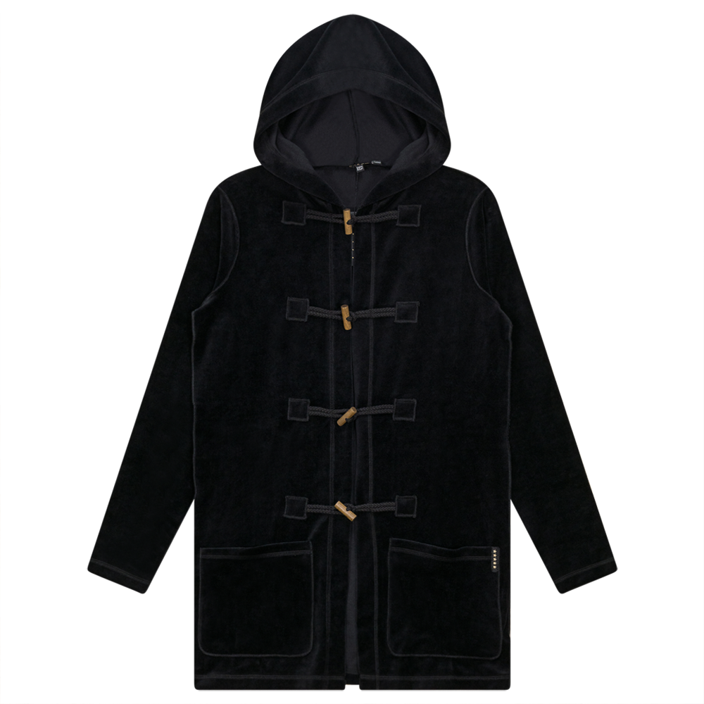 Long Velour Cardigan in Black by 5 Stars