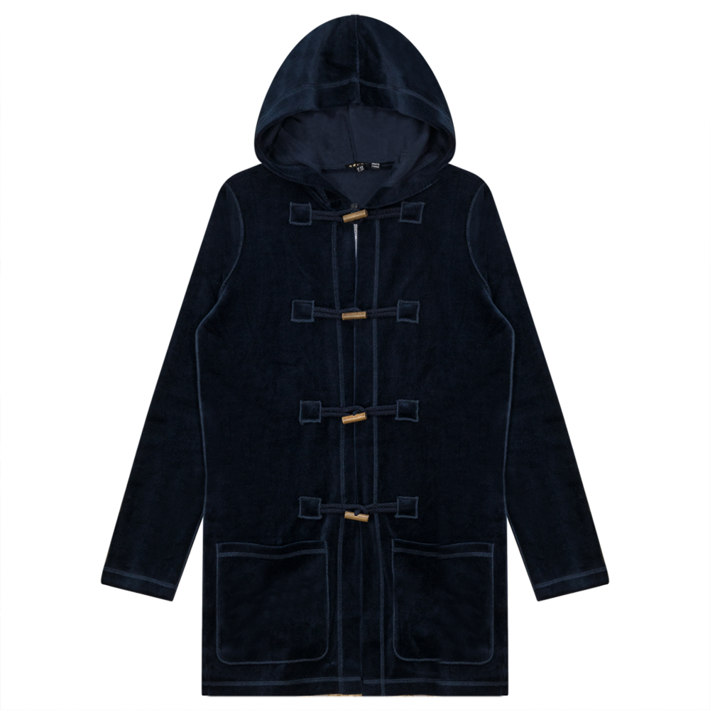 Long Velour Cardigan in Midnight by 5 Stars