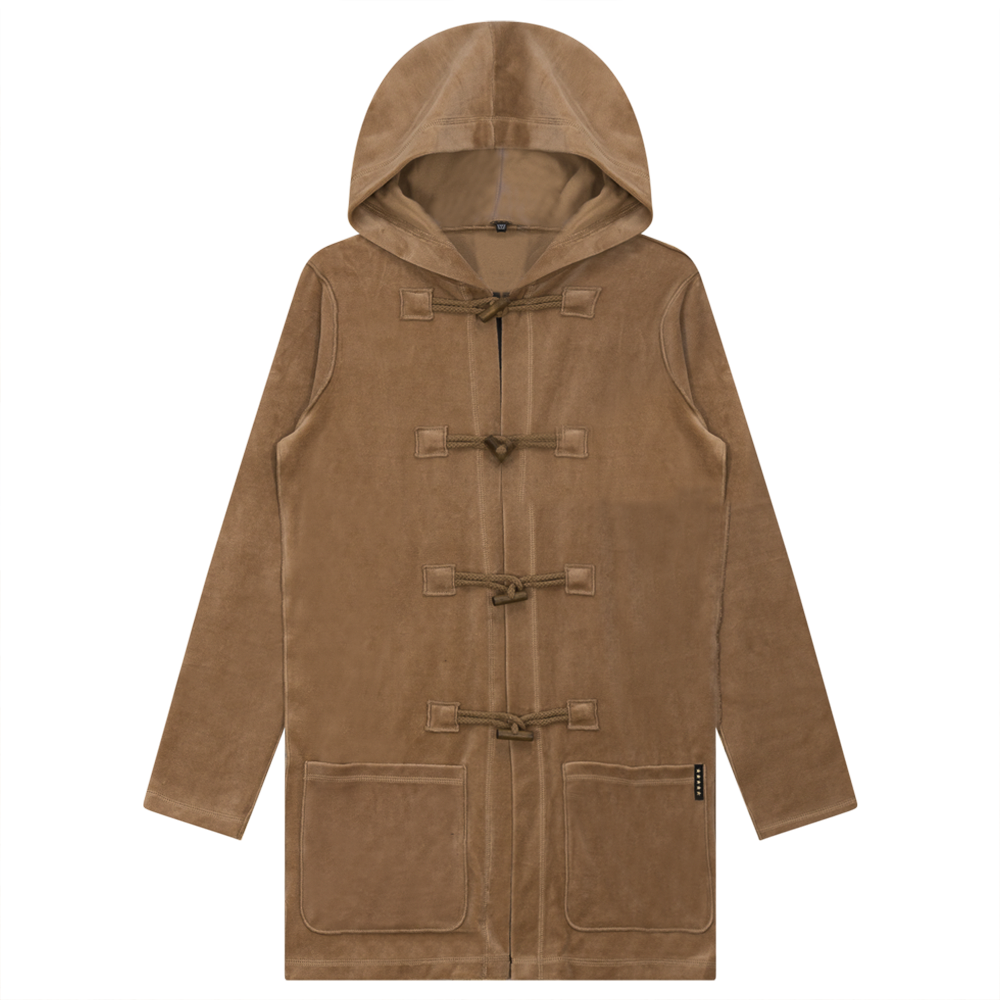 Long Velour Cardigan in Wood Smoke by 5 Stars