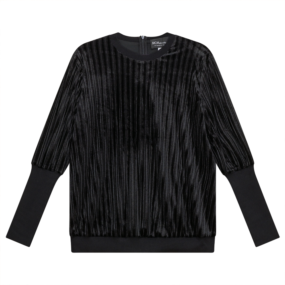 Maternity Stripped Velour Top in Black Black by MCM