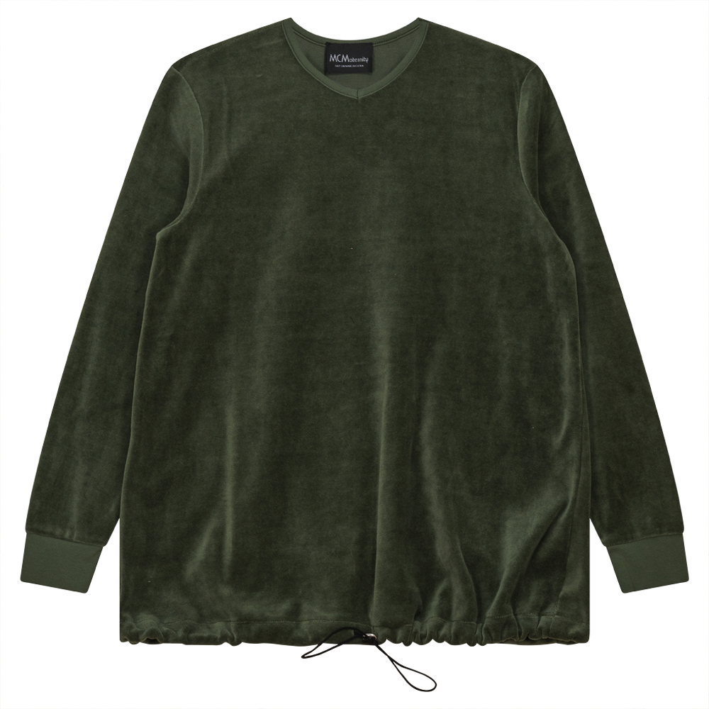 Maternity V-neck Velour Bungee Top in Dark Olive by MCM