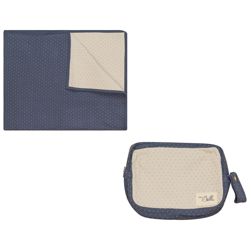 Knitted Blanket with Pouch in Dark Blue Grey Dark Almond One Size by Bebe Bella
