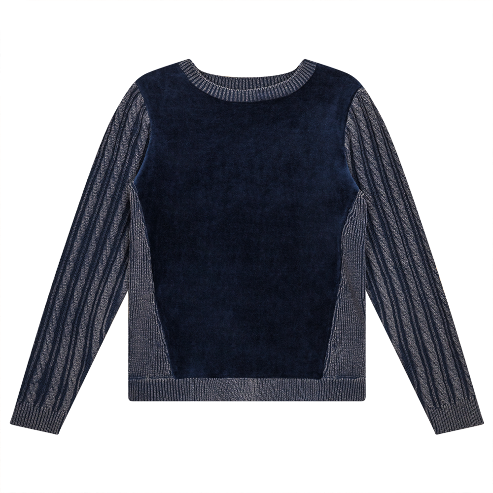 Distressed Cotton Velour Top Dark Denim Wash Ladies Sweater by {{ product_vemdor}}