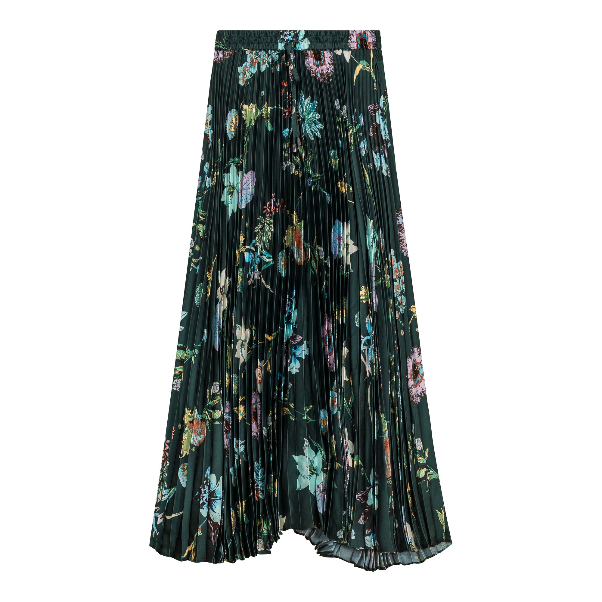 Accordian Pleated Printed Midi Skirt in Green Blue by Mademoiselle