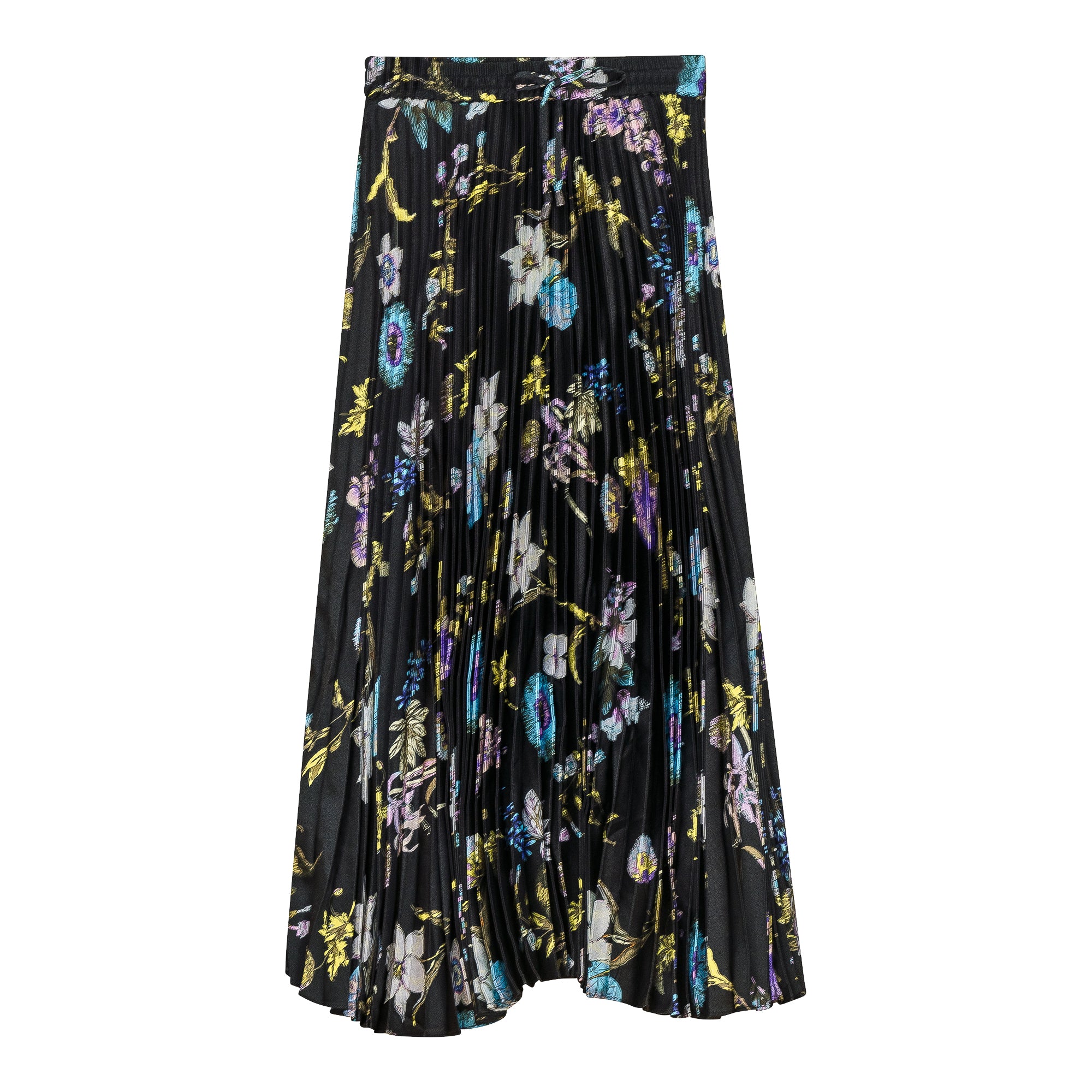 Accordian Pleated Printed Midi Skirt in Black Plum by Mademoiselle