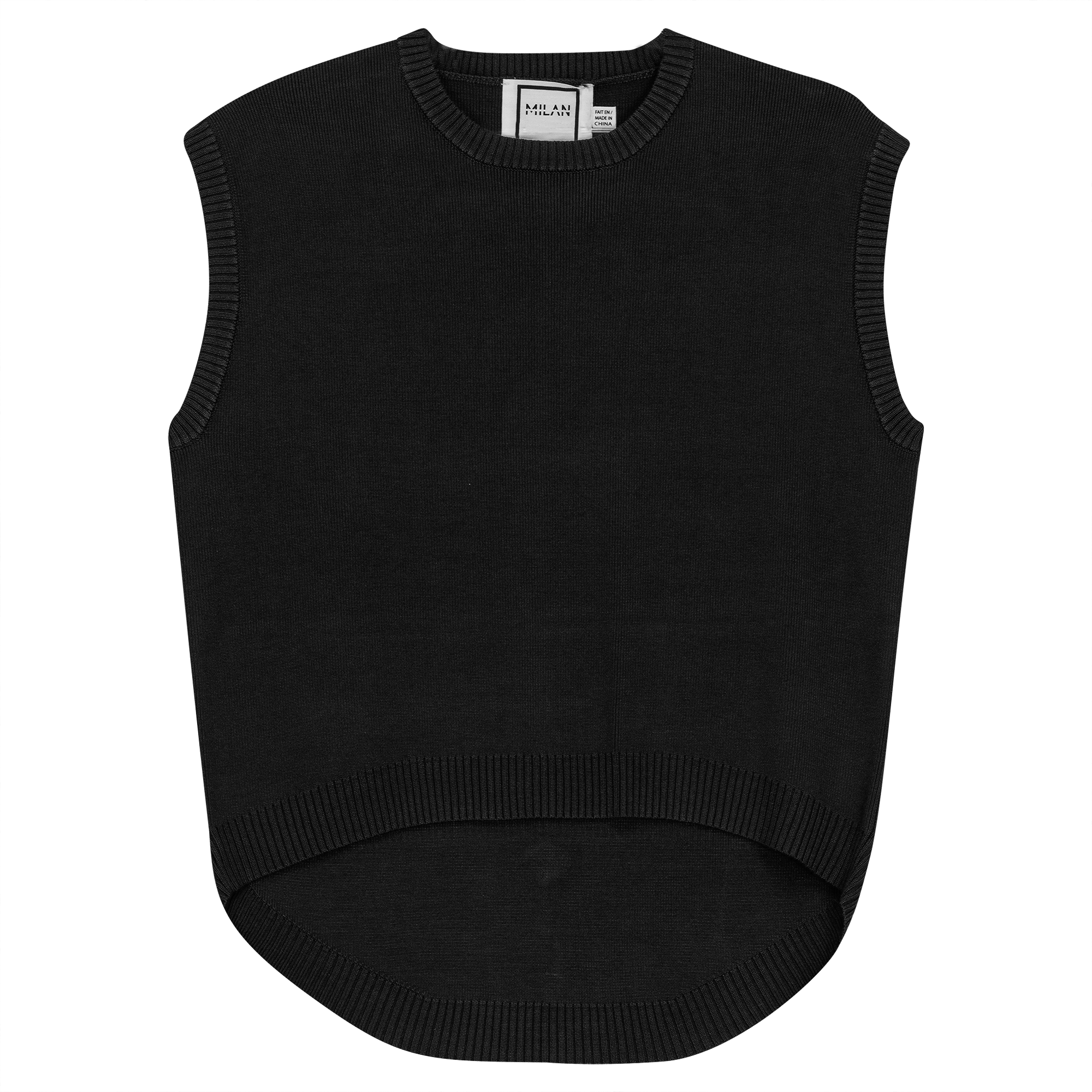 Knit High Low Vest in Black by Milan Italy