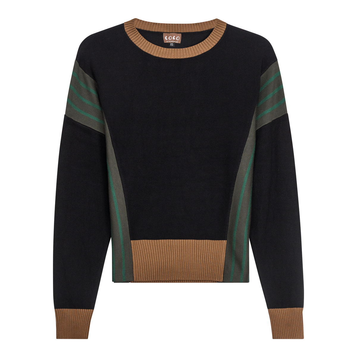 Color Blocked Sweater in Black Dark Olive by Coco
