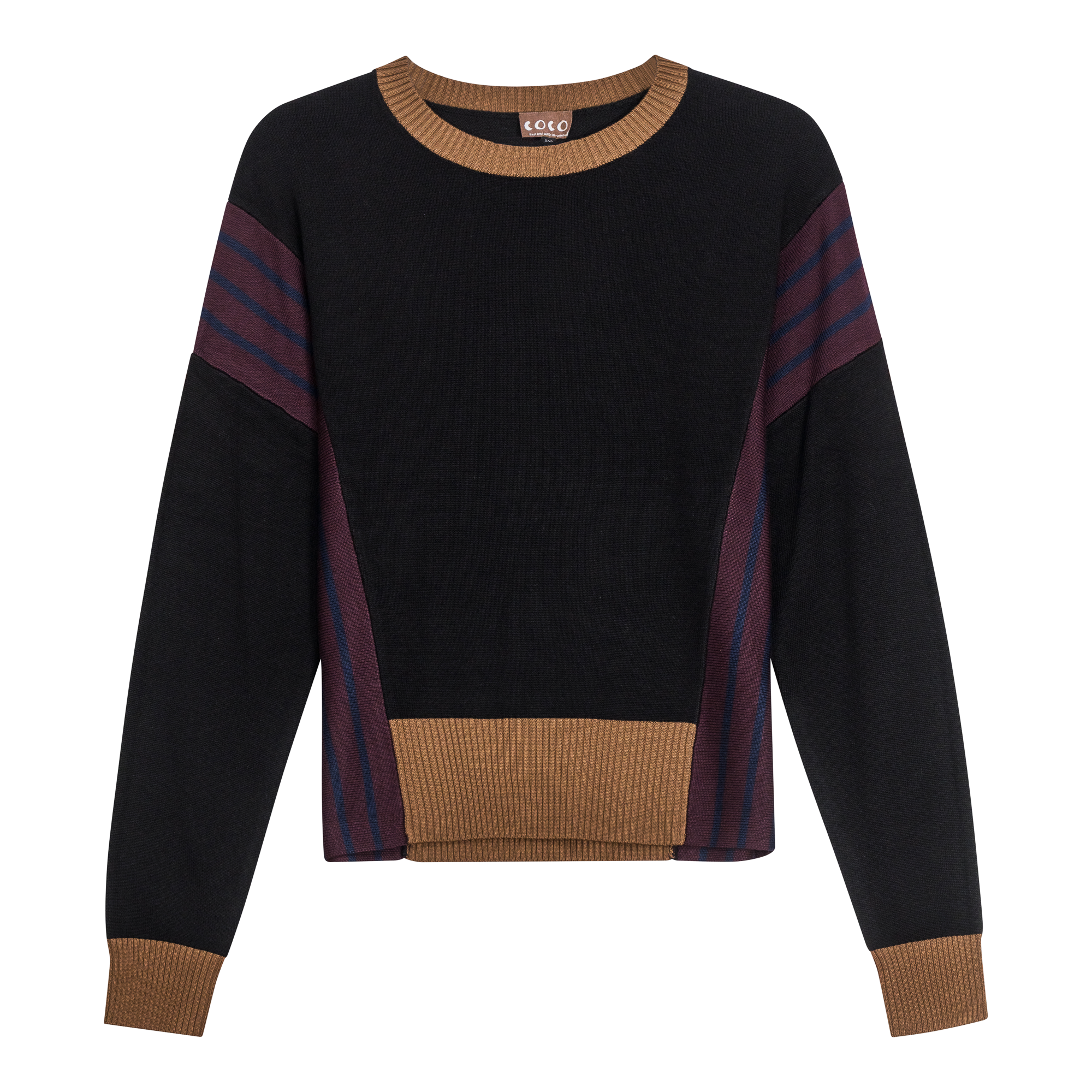 Color Blocked Sweater in Black Eggplant by Coco