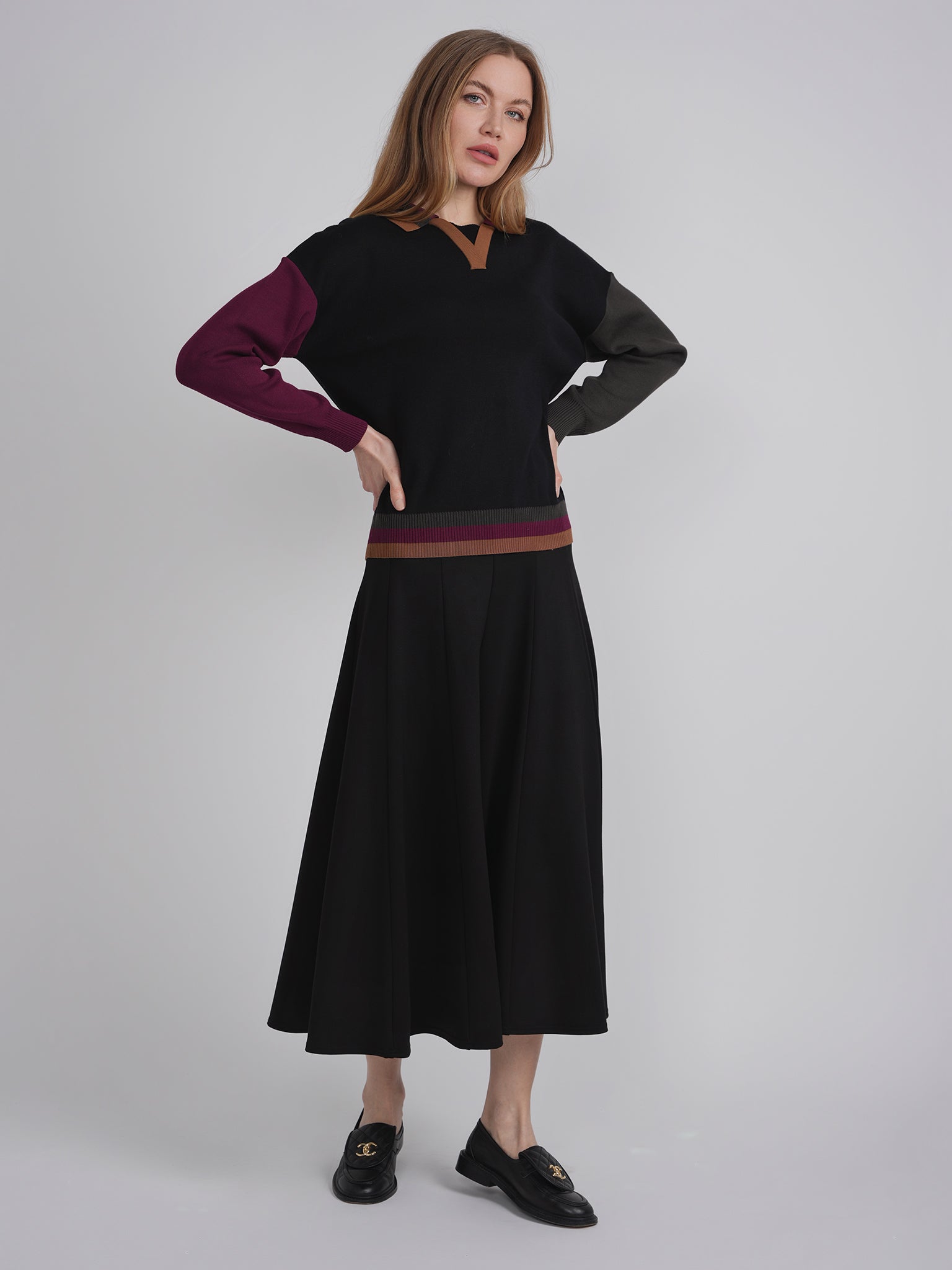 Color Blocked V Neck Knit Sweater in by Viva K