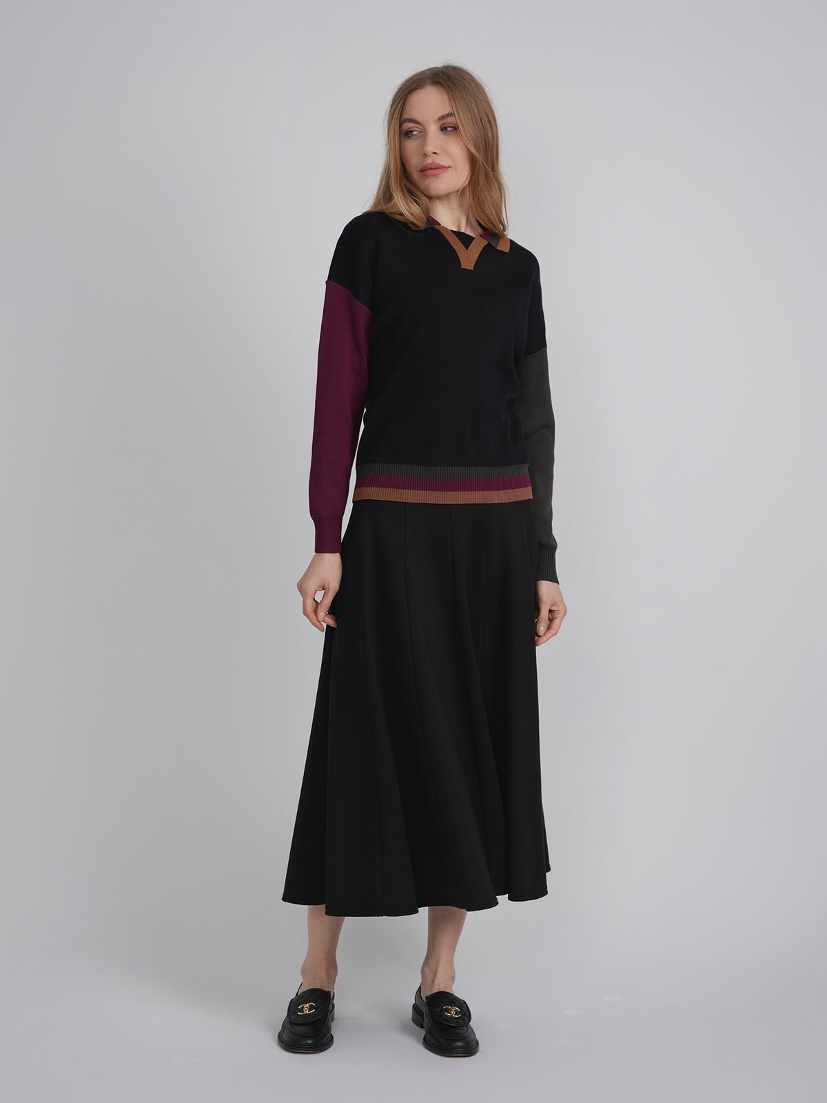 Color Blocked V Neck Knit Sweater in by Viva K