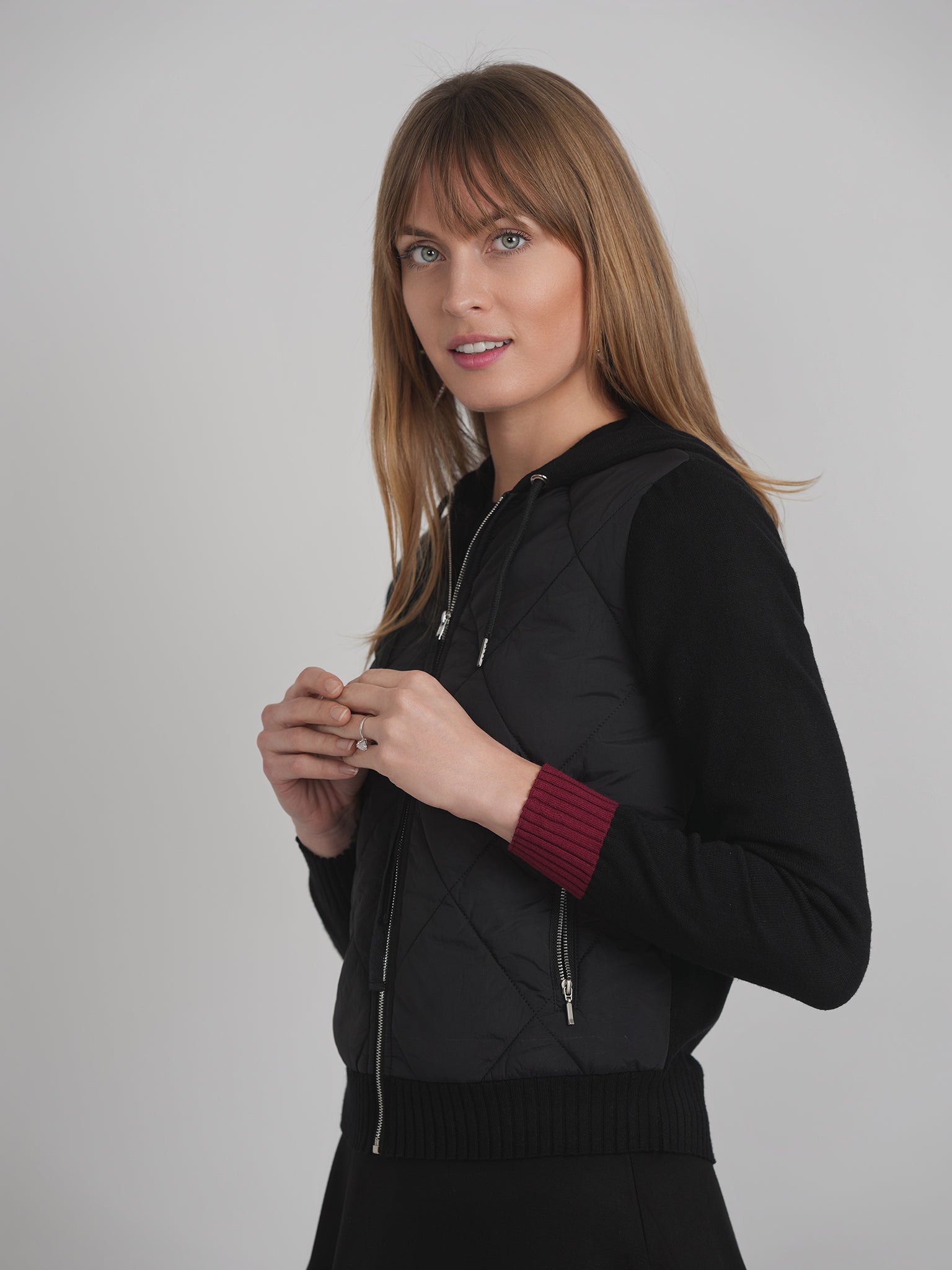 Quilted Bomber Jacket Combo in Black Wine by Oops